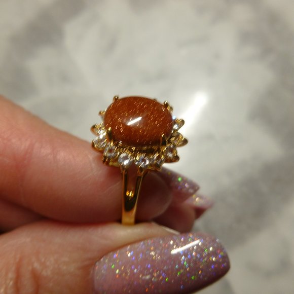 18k Gold EP Goldstone Swarovski Crystals Dolphin Ore Ring - Picture 3 of 8